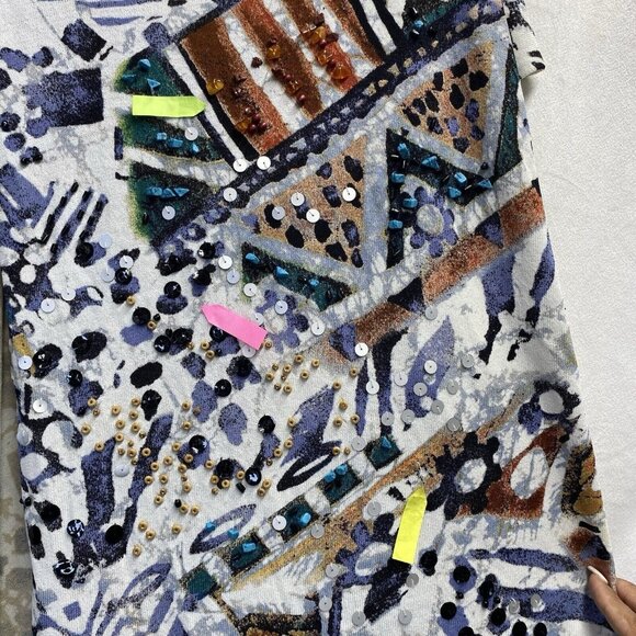 Chico's Sequins Embellished Cover Up Kimono Women OneSize Ivory Multicolor Used - Picture 3 of 16